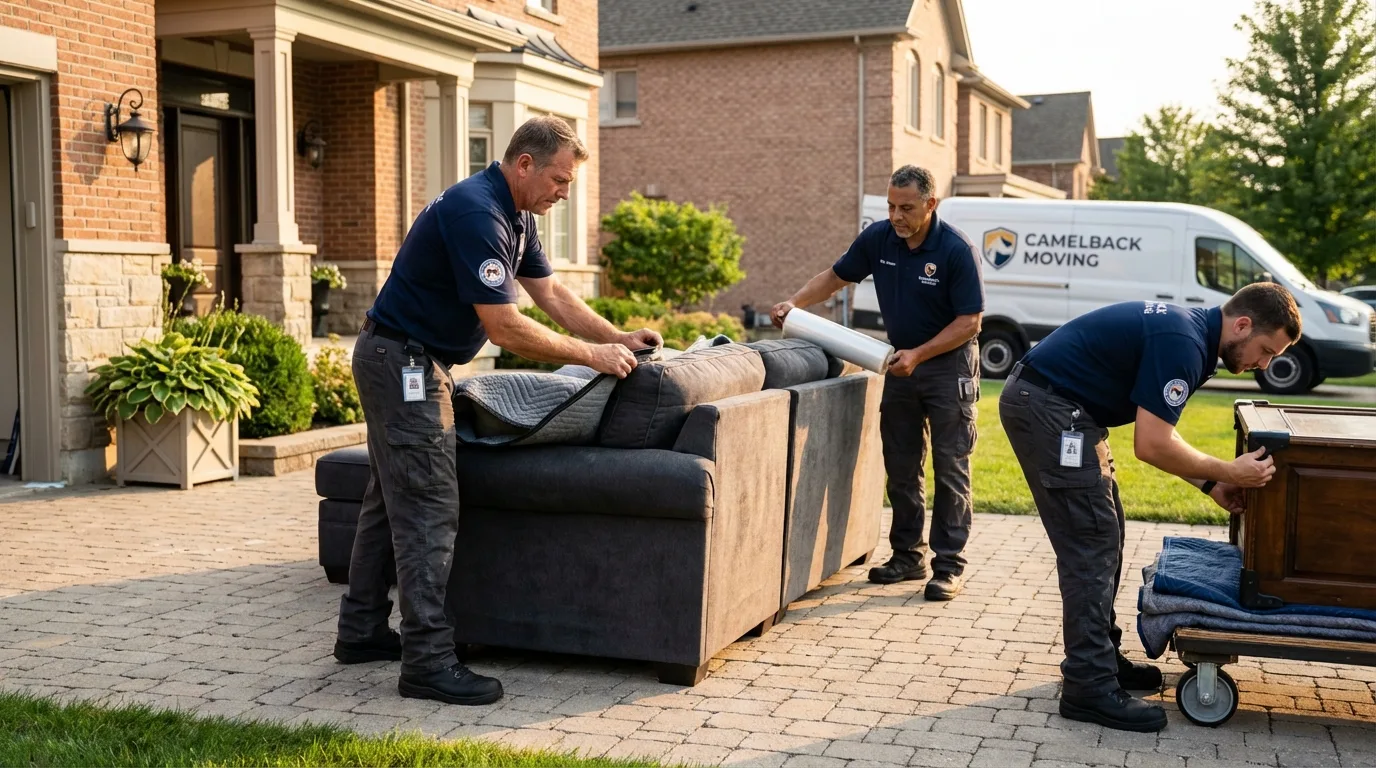 Large estate moving crew wrapping furniture in Goliad, TX